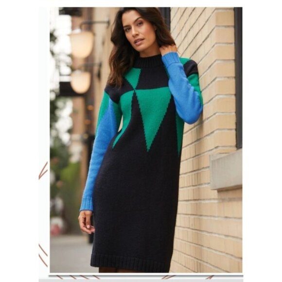 Etcetera Womens  Green Geometric Sweater Dress size large cotton blend - Picture 6 of 13